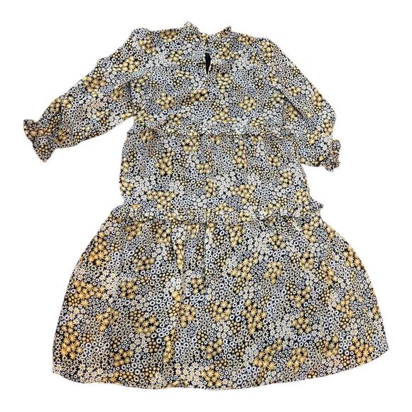 Violet Dress Womens Size 14 Prairie Flowy Floral Ruffle Dress Black Yellow Boho - Picture 3 of 6